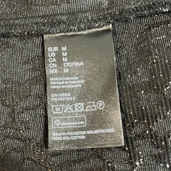 H&M Jacquard Weave Puff Sleeve Corset Top Metallic Black Medium - Picture 7 of 11